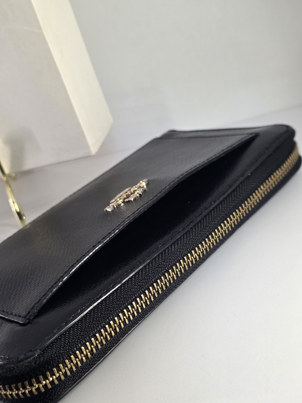 COACH Black Leather Zip-Around Wallet W/ Gold Hardware - Picture 5 of 14